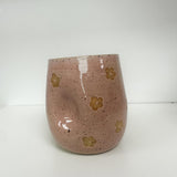 Handmade Pottery Round Tumblers- Pink Daises