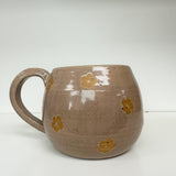 Handmade Round Mauve Speckled Mug with Daisies