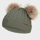 DOUBLE POMPOM WINTER BEANIE - TODDLER - MILITARY GREEN
