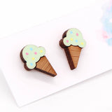 Hand Painted Bamboo Goody Goody Gum Drops Ice Cream Cone Clip On Earrings